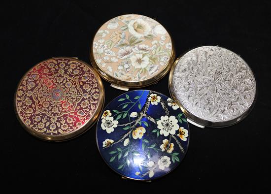 Three Stratton powder compacts and another compact (one silver-plated, three enamelled)